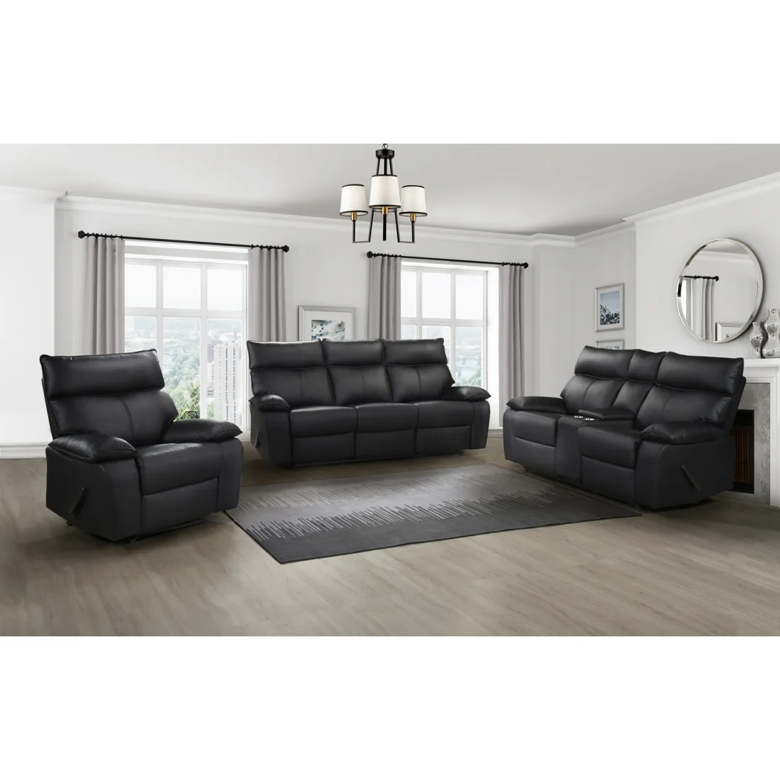 99087 3-Piece Reclining Sofa, Black, view 1
