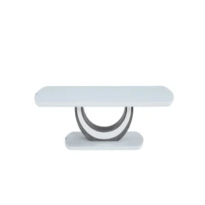 London Coffee Table, White Glass & U-Shaped Pedestal Base, White lacquer finish