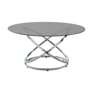 Marion Round Coffee Table with Glass Top & Chrome Base, Metal base with polished chrome finish
