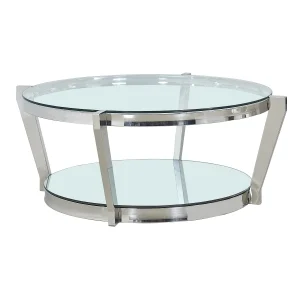 Paola Round Coffee Table with Glass Top, Polished chrome finish
