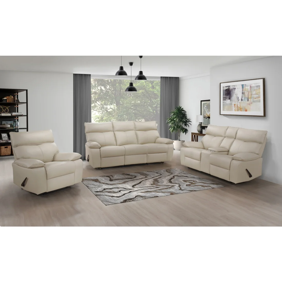 99087 3-Piece Reclining Sofa, Beige, view 1