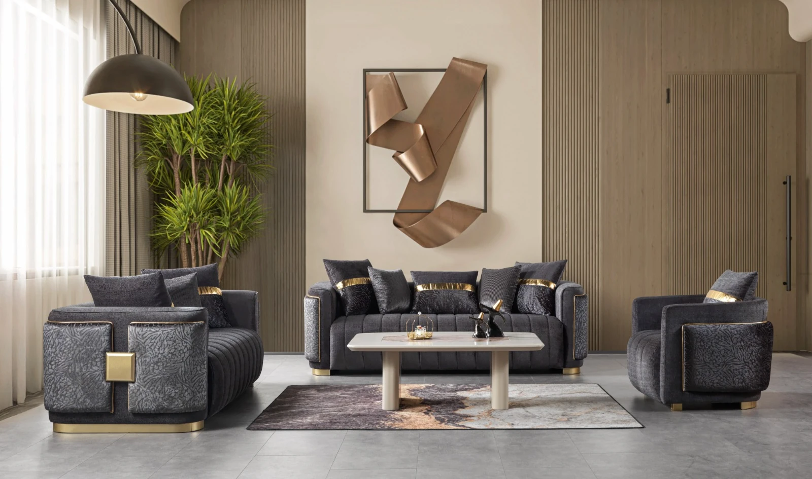 Marmara Avanos Sofa Set — Gray, Gray