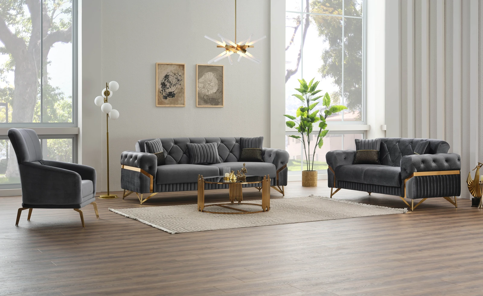 Marmara Marbella Sofa Set — Gray, Gray