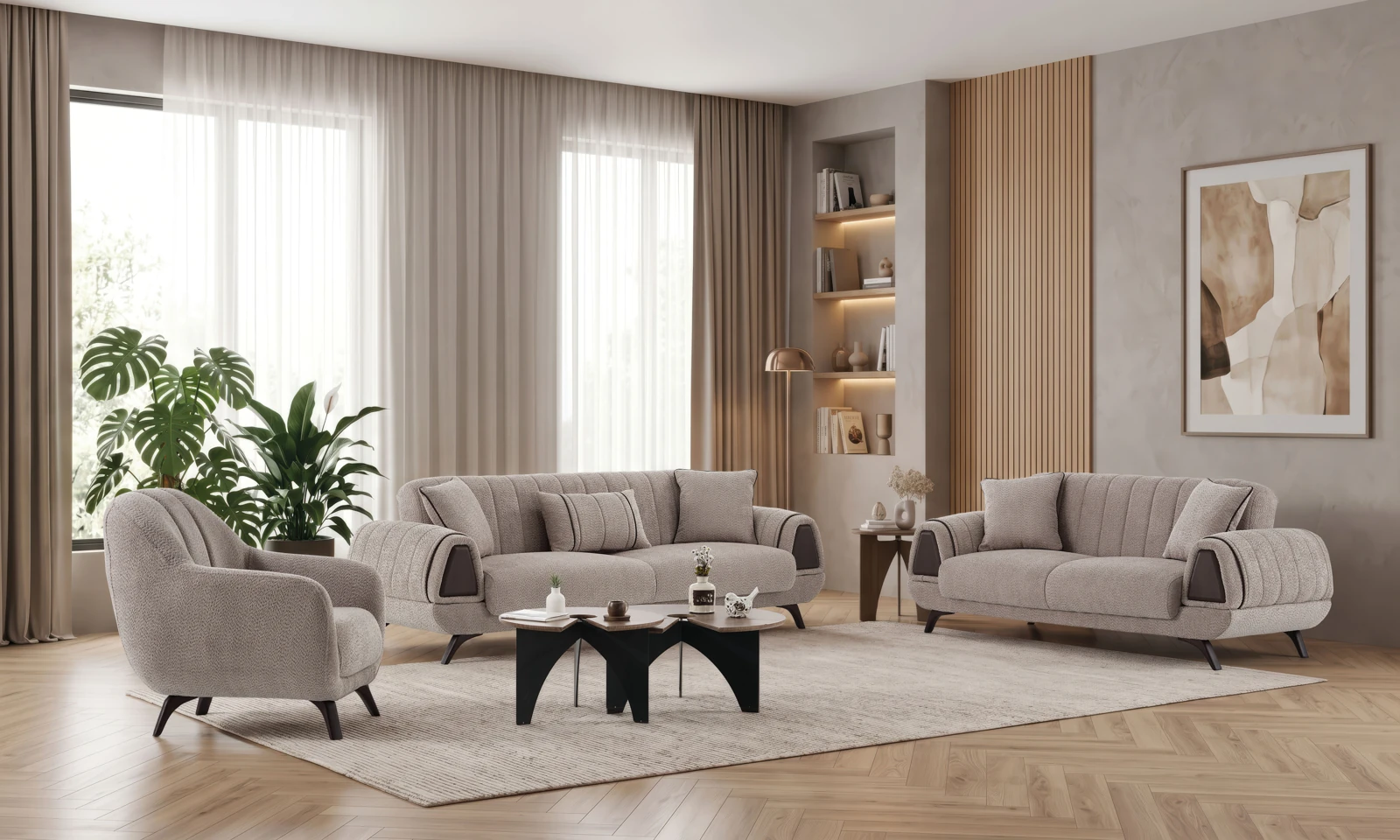Marmara Mira Sofa Set — Brown, Brown