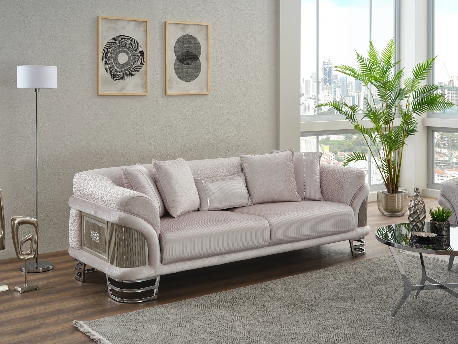 Marmara Versace Sofa Set — Gray, Gray