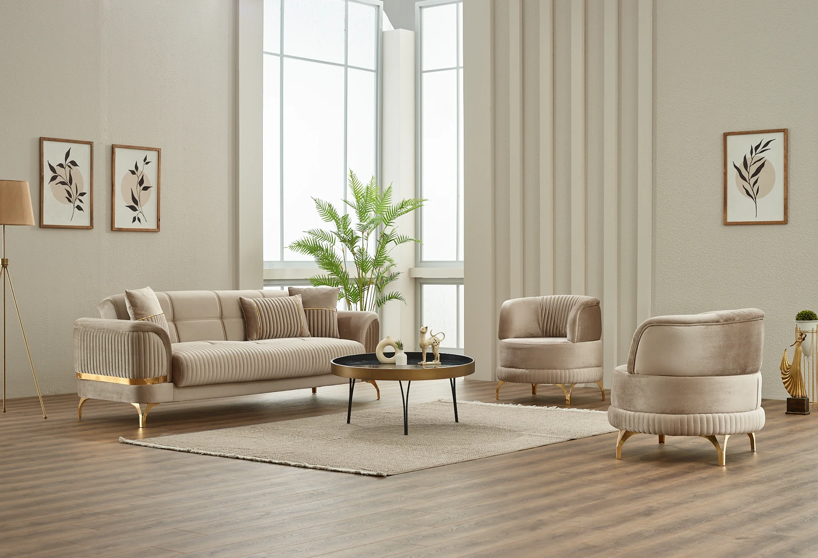 Marmara Pedro Sofa Set — Beige, Beige