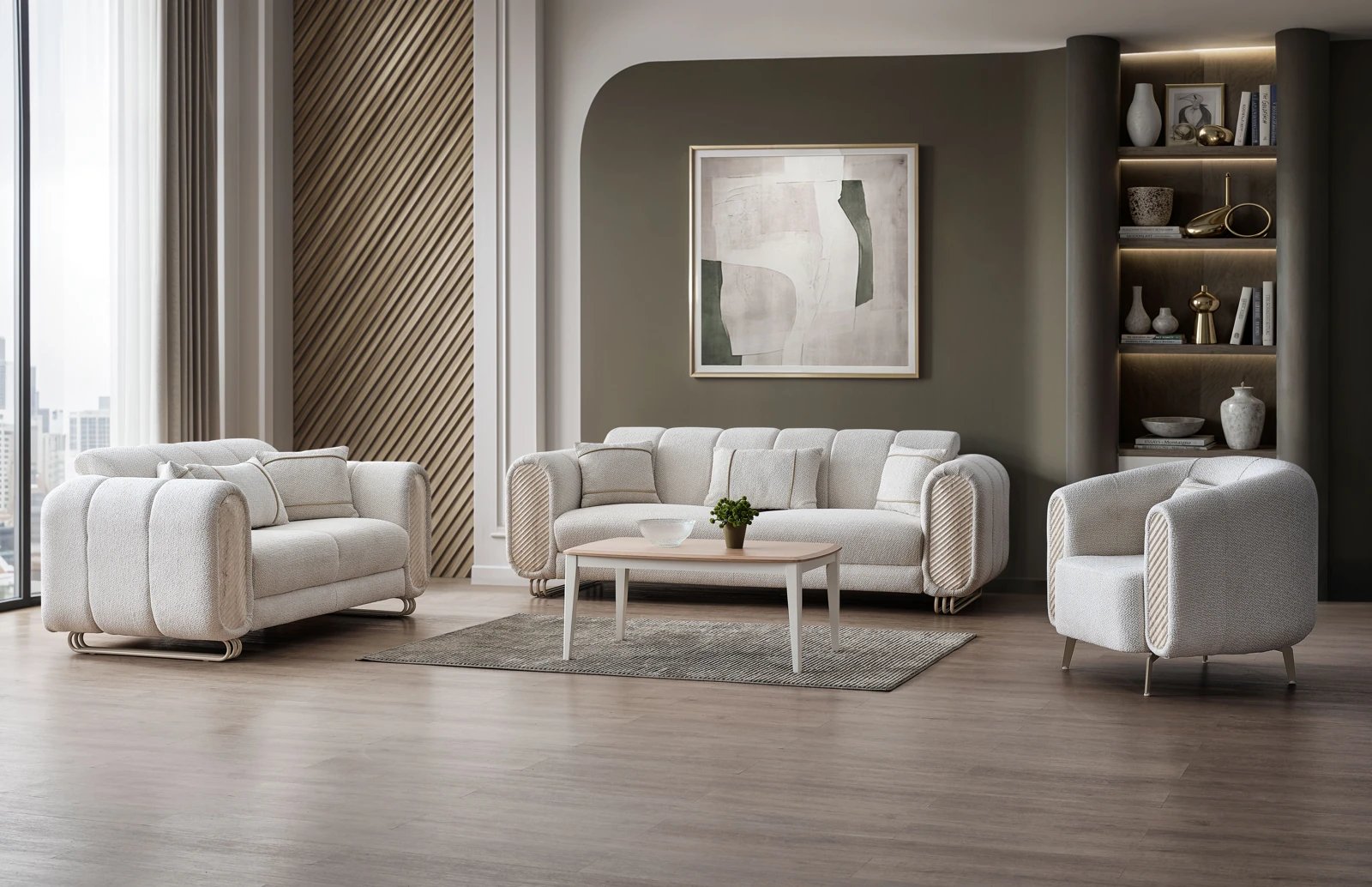 Marmara Alfa Sofa Set — Beige, Beige