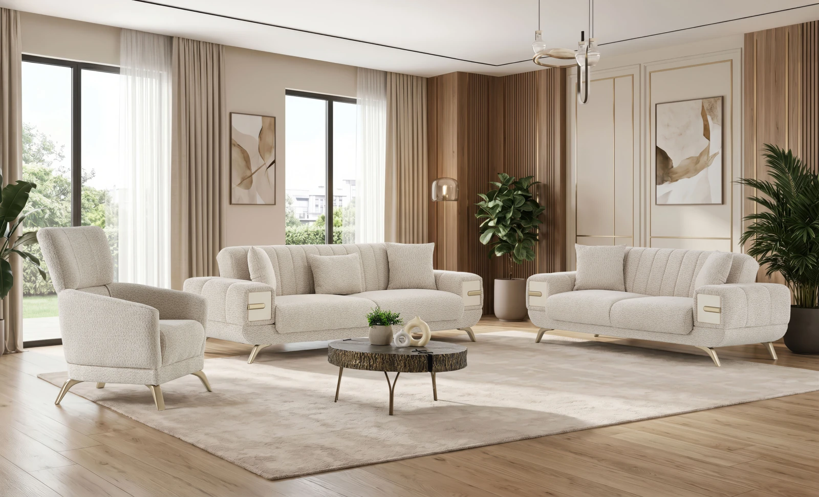 Marmara Venedik Sofa Set — Beige, Beige